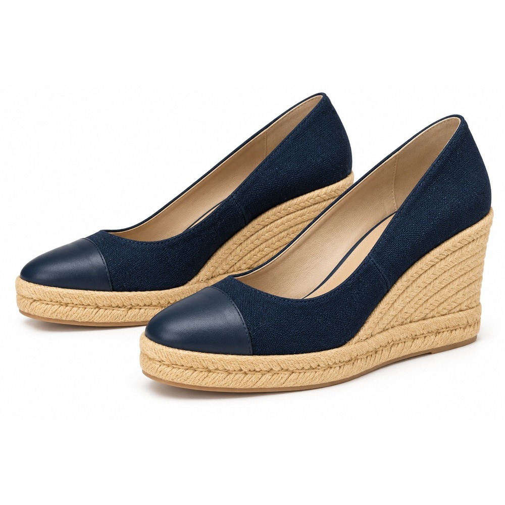 Jack Rogers NEW Palmer Cap Closed Toe Wedge Espadrille Midnight Navy- 9